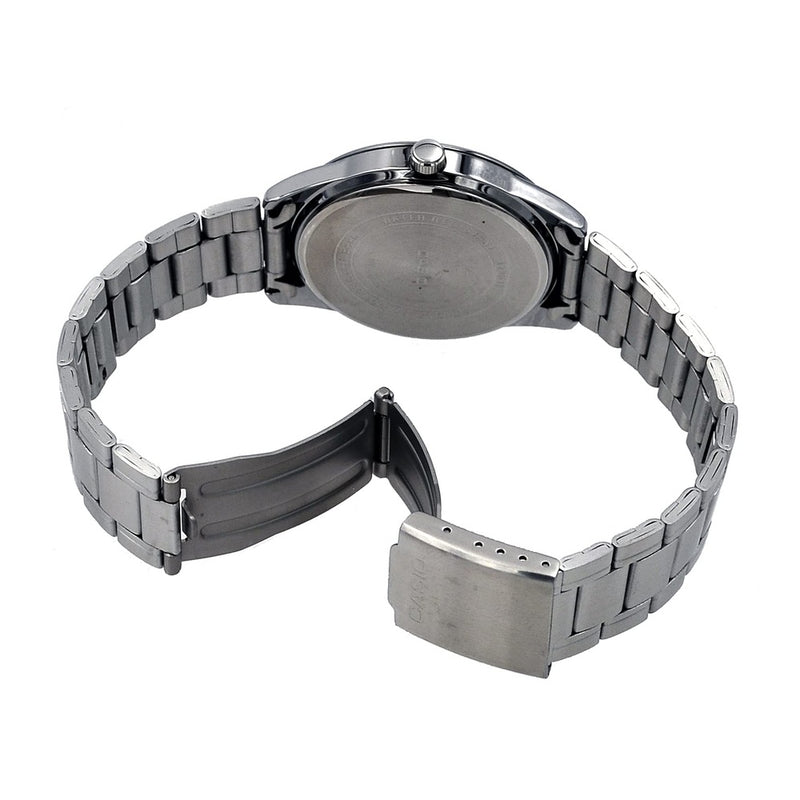 Casio MTP-V005D-1B4 Reloj analógico de acero inoxidable para hombre con números de esfera negra, movimiento de cuarzo