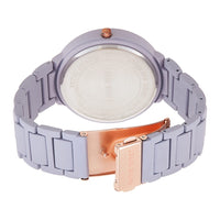 Nine West Reloj de Pulsera Analógico para Mujer, Diseño en Oro Rosa y Banda de Goma Lavanda