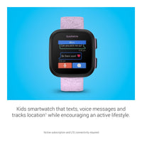 Reloj inteligente Garmin Bounce para niños con texto bidireccional, mensajes de voz y seguimiento de ubicación, lila floral