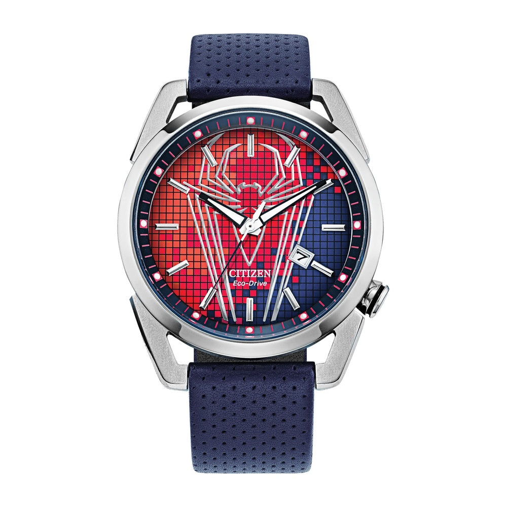 Citizen Eco-Drive Marvel Spider Man, Reloj para hombre, acero inoxidable, correa poliuretano azul, Fecha, Modelo AW1680-03W