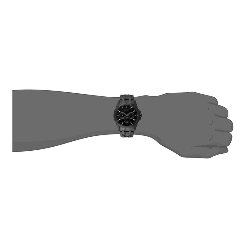 Bulova Reloj clásico de cuarzo para hombre, 6 manecillas, multifunción, día/fecha, esfera negra estampada