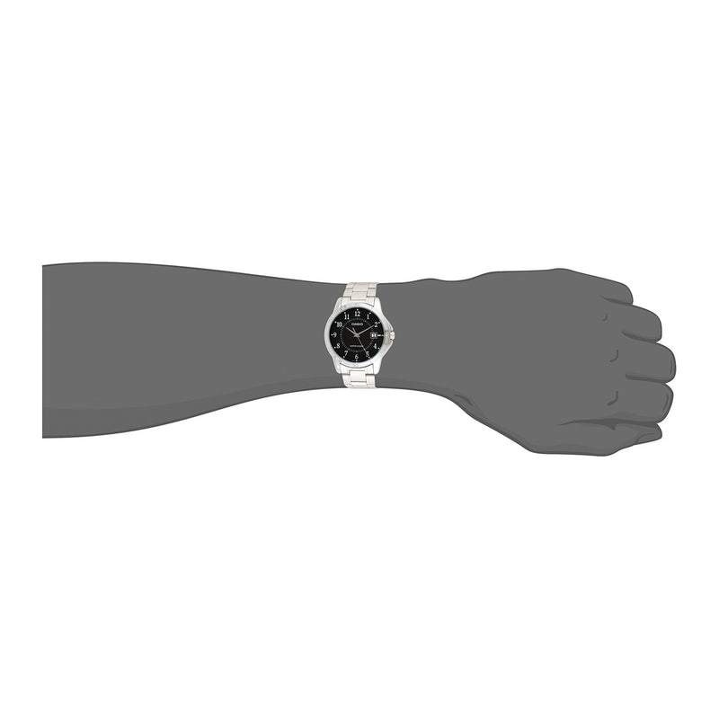 Casio MTP-V004D-1B Reloj de acero inoxidable con esfera negra y movimiento de cuarzo japonés, resistente al agua