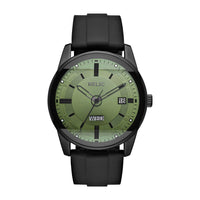 Reloj analógico de silicona negra con esfera verde, resistente al agua, funciones de día y fecha, estilo moderno