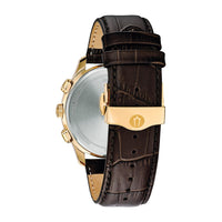 Bulova Reloj para hombre con correa de cuero marrón y cronógrafo clásico de acero inoxidable dorado