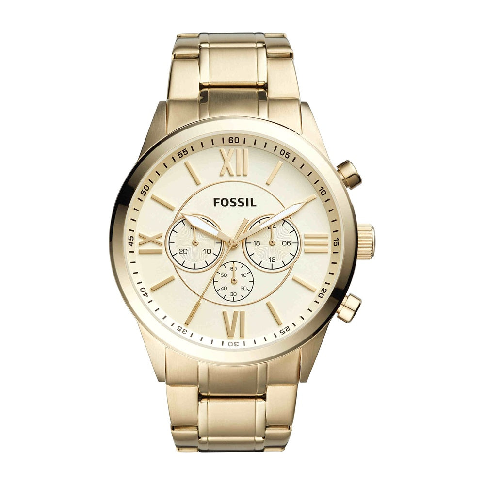 Fossil Flynn Cronógrafo Reloj de Acero Inoxidable Dorado con Cierre Plegable y Resistencia al Agua 5 ATM