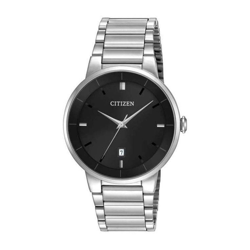 Citizen Reloj analógico de hombre con esfera negra y tono plateado, modelo moderno BI5010-59E