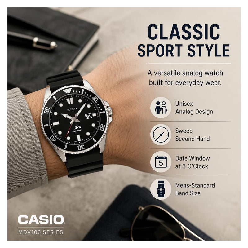 Casio MDV106 Reloj Unisex Analógico con Caja de Acero Inoxidable, Banda de Resina y Resistencia al Agua 200M