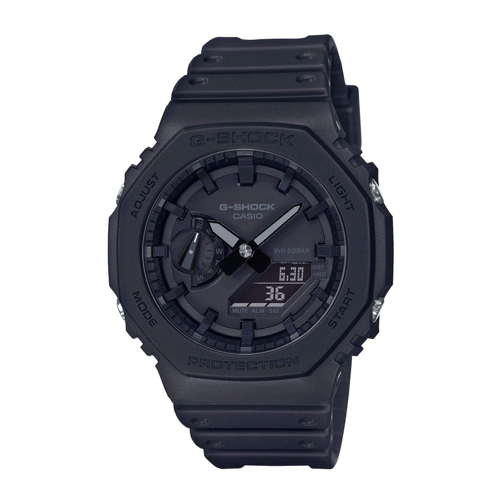 Reloj de pulsera G-Shock serie GA-2100 para mujer, diseño robusto con luz LED y esfera analógica-digital, resistente y ligero