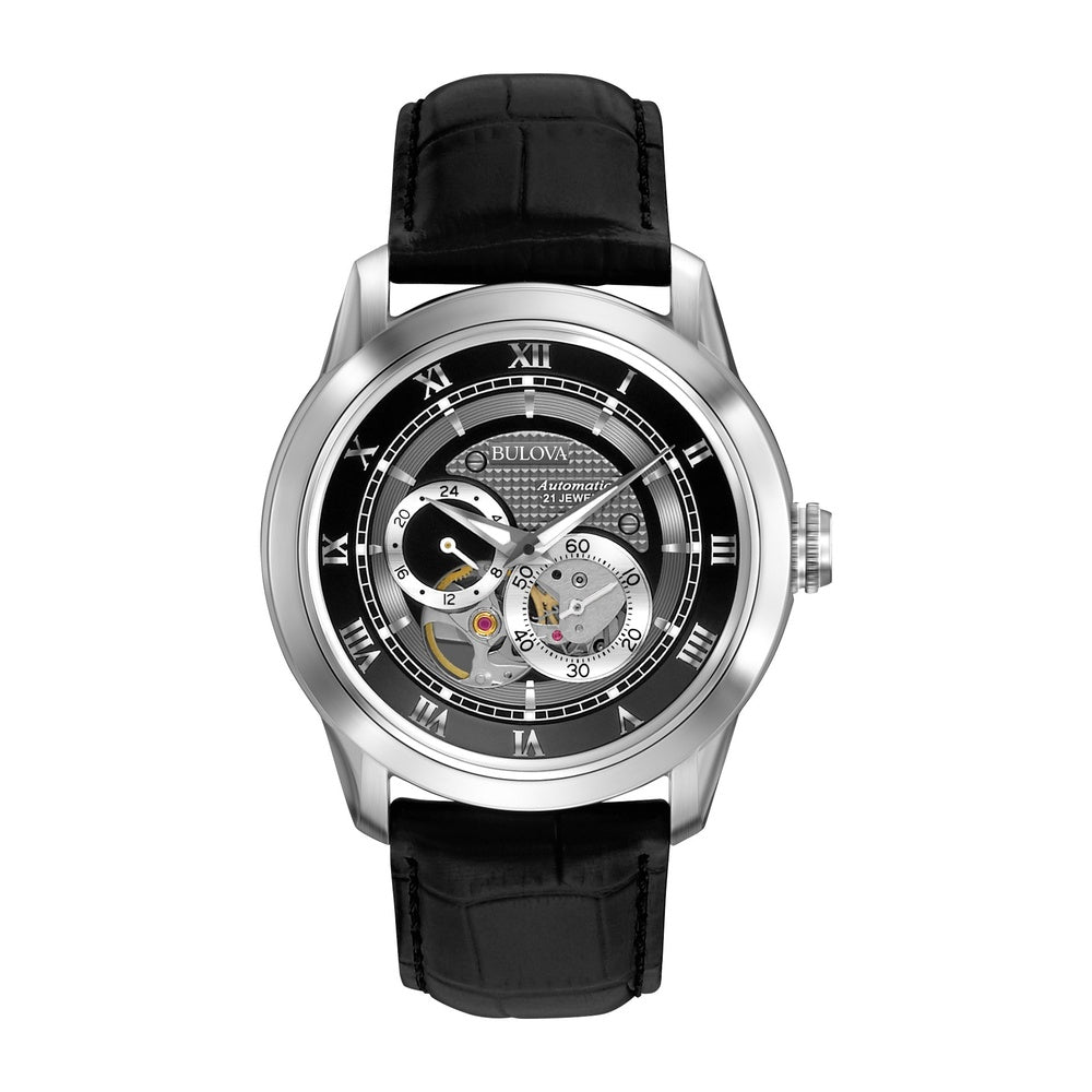 Reloj automático Bulova Sutton para hombre con subesfera de 24 horas, apertura esqueleto y características luminosas