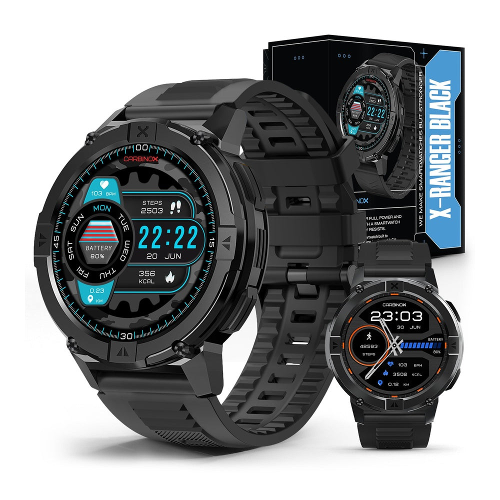 CARBINOX X-Ranger Smart Watch con llamadas, rastreador fitness resistente al agua IP69K, compatible Android e iOS, pantalla AMOLED