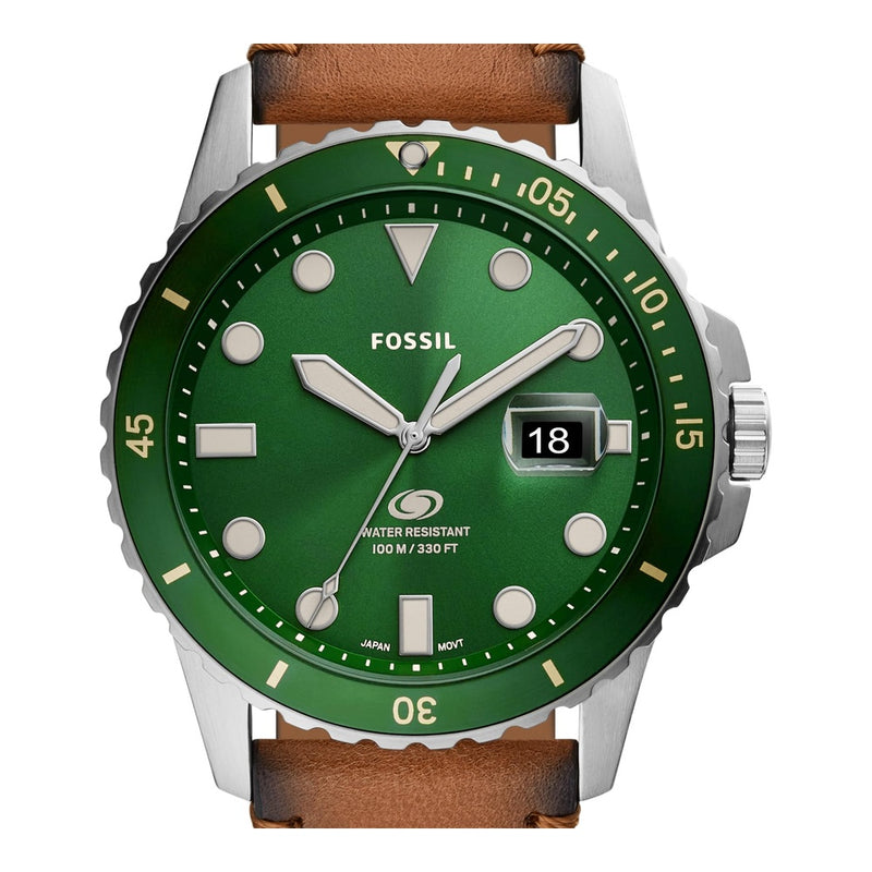Reloj de pulsera Fossil para hombre, diseño acero inoxidable con correa de cuero marrón y resistencia al agua