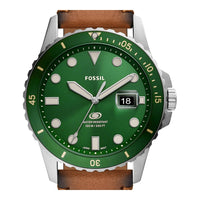 Reloj de pulsera Fossil para hombre, diseño acero inoxidable con correa de cuero marrón y resistencia al agua