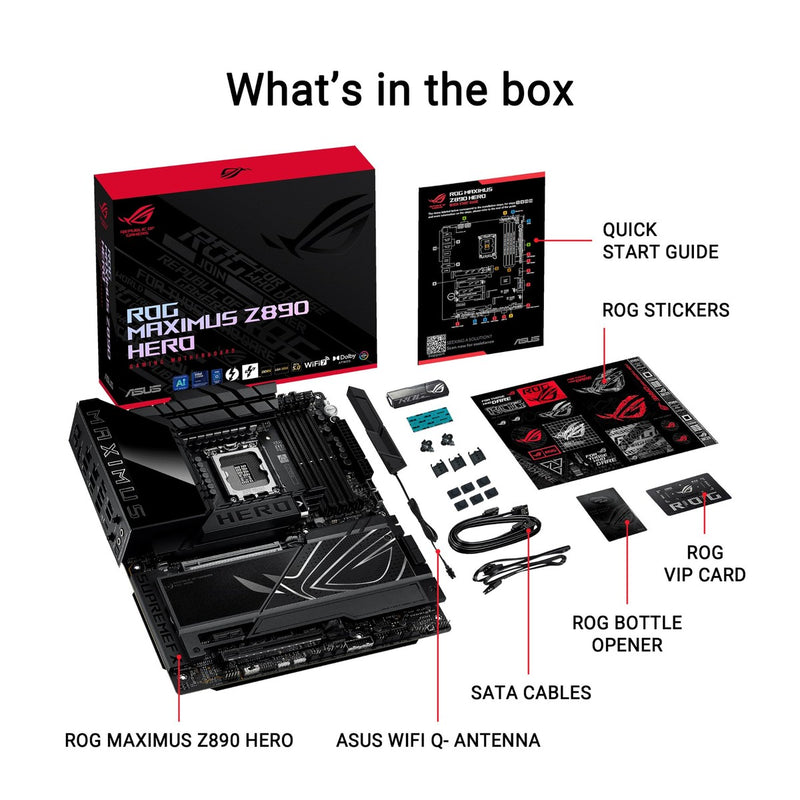 ASUS ROG Maximus Z890 Hero Placa base Intel Z890 LGA 1851, Intel avanzada lista para PC, 22+2+1+2 etapas, DDR5, WiFi 7, 3X PCIe 5.0 M.2