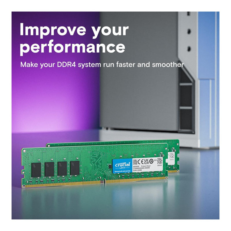 Crucial RAM DDR4 32GB, 3200MHz, UDIMM, compatible con Intel y AMD Ryzen, reduce a 2933/2666MHz