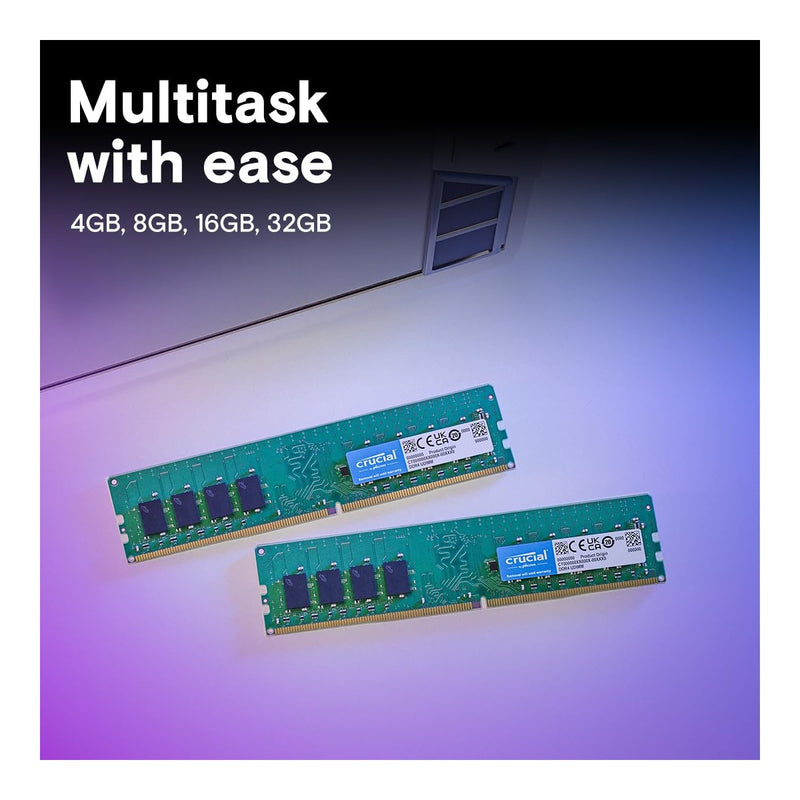 Crucial RAM DDR4 32GB, 3200MHz, UDIMM, compatible con Intel y AMD Ryzen, reduce a 2933/2666MHz