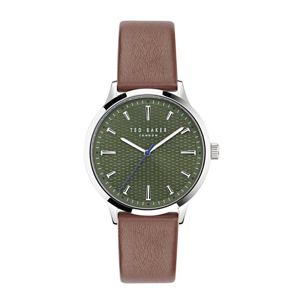 Reloj Ted Baker Cosmop con correa de cuero ecológico para hombre, esfera verde, diseño elegante y resistente al agua