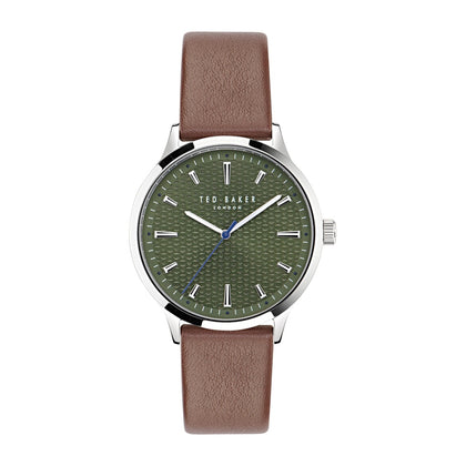 Reloj Ted Baker Cosmop con correa de cuero ecológico para hombre, esfera verde, diseño elegante y resistente al agua
