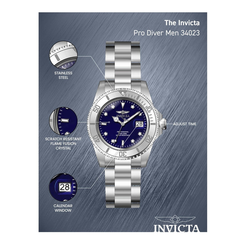 Invicta Pro Diver 34023 Reloj de Acero Inoxidable para Hombre con Esfera Azul y Movimiento de Cuarzo