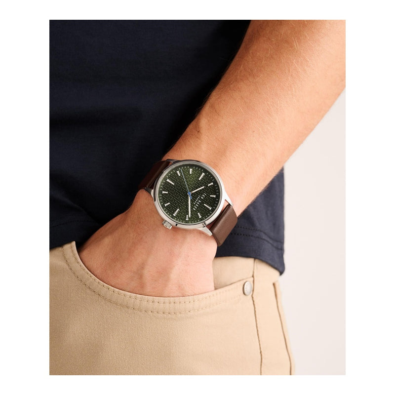 Reloj Ted Baker Cosmop con correa de cuero ecológico para hombre, esfera verde, diseño elegante y resistente al agua
