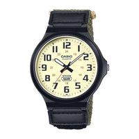 Reloj analógico para hombre Casio MW240 con visor de fácil lectura, correa de tela y batería de larga duración para precisión diaria