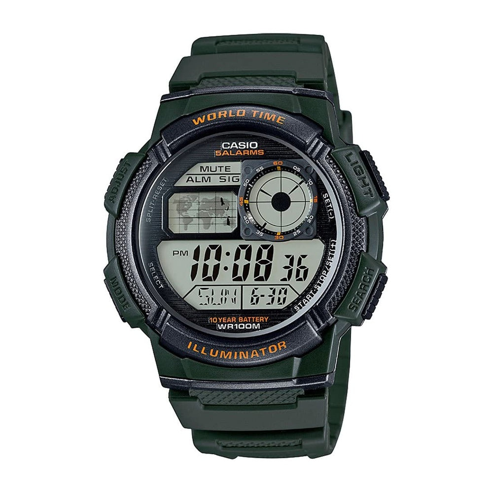 Reloj digital Casio AE1000W para hombre, resistente al agua, múltiples alarmas, cronómetro y batería de larga duración