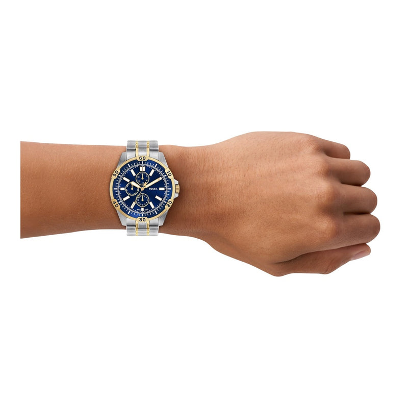 Reloj Fossil Garrett multifuncional de acero inoxidable en dos tonos con estilo deportivo y profundidad resistente al agua