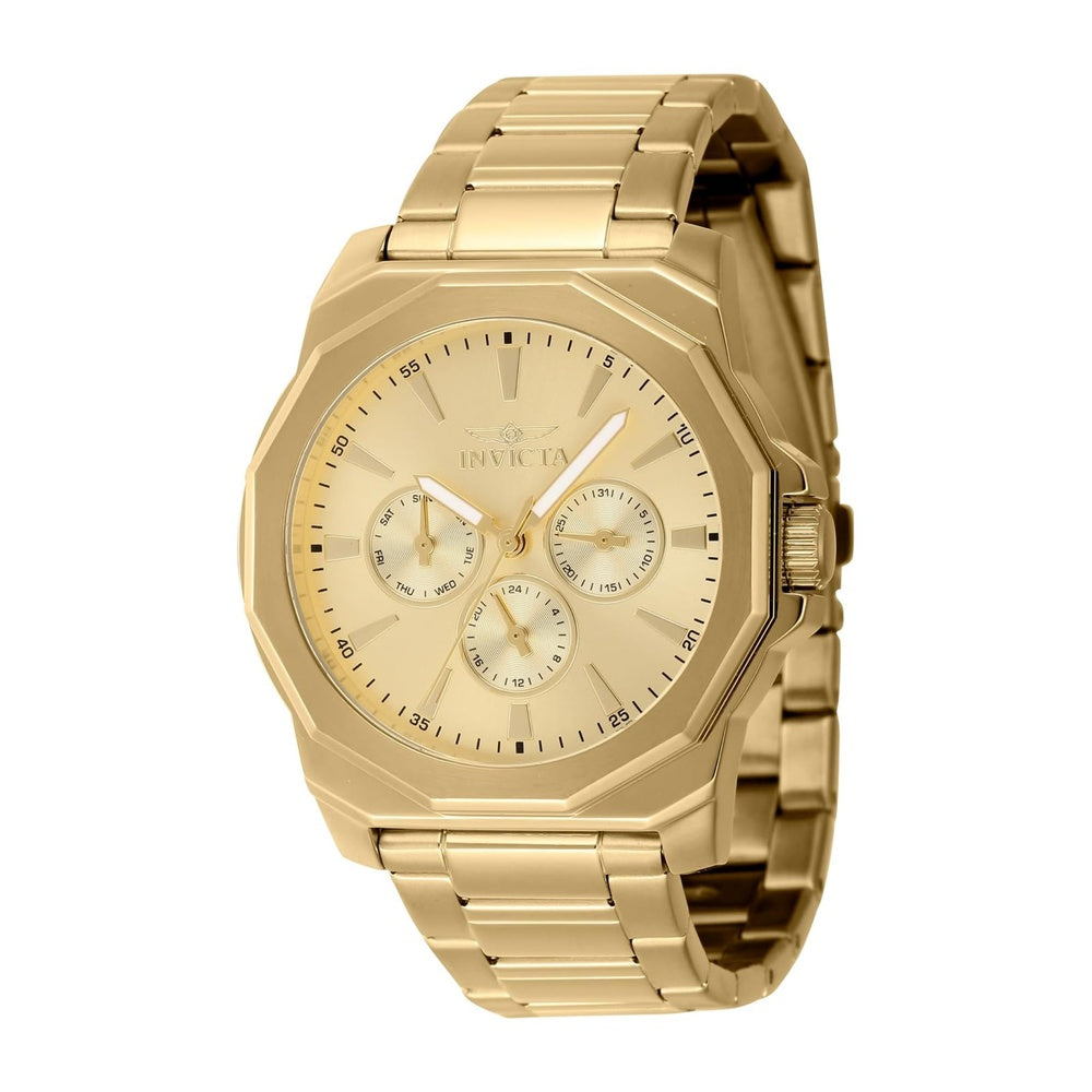 Invicta Speedway Reloj de cuarzo para hombre de acero inoxidable con cierre de botón plegable y esfera dorada