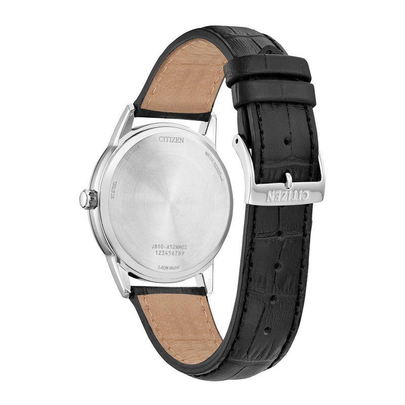 CITIZEN Men's Classic Eco-Drive Leather Strap Watch, 3-Hand Date