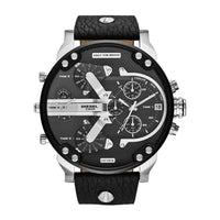 Diesel Reloj Mr. Daddy 2.0, cronógrafo de cuarzo y acero inoxidable, diseño militar, negro y plateado