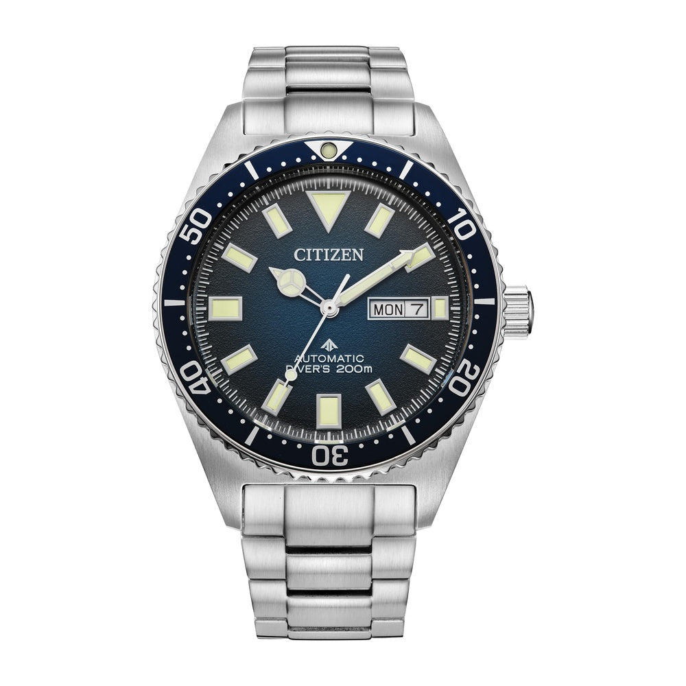 Reloj Citizen Promaster Dive automático de acero inoxidable con esfera degradado azul, certificado ISO (Modelo: NY0129-58L)