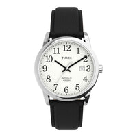 Timex Reloj Easy Reader para hombre en cuero negro, con fecha y luz Indiglo, resistente al agua, con movimiento de cuarzo