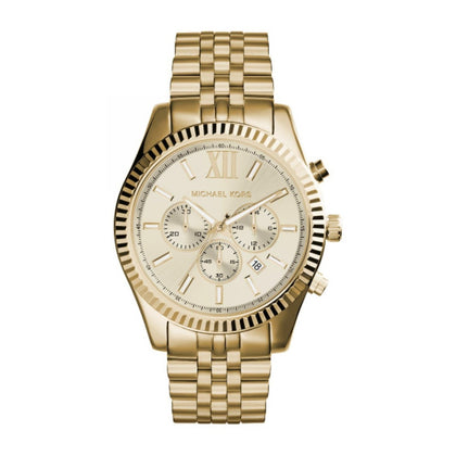 Michael Kors Reloj cronógrafo Lexington de acero inoxidable color oro con funciones de cronógrafo y cronómetro