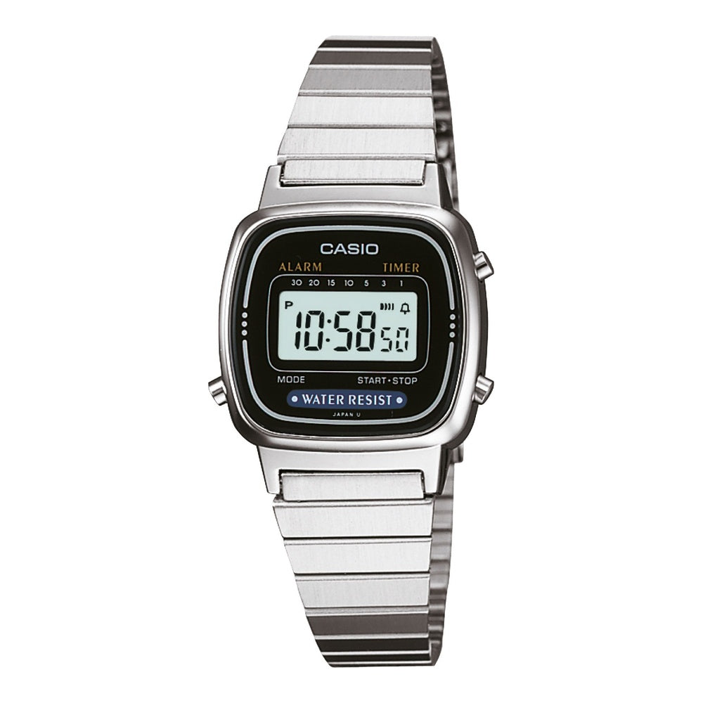 Reloj digital Casio para mujer con pulsera de acero inoxidable, modelo LA670W, estilo moderno y resistente al agua
