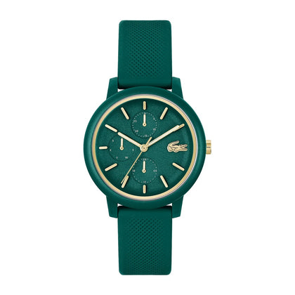 Lacoste 12.12 Reloj multifunción de cuarzo para mujer con diseño contemporáneo, esfera curvada de aluminio y correa de silicona