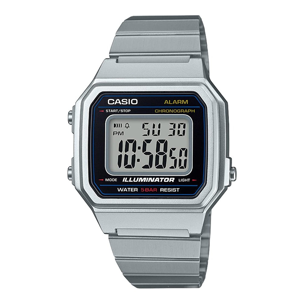 Casio B650WD-1ACF Reloj clásico de cuarzo con pantalla digital plateada para hombre, color plata y negro