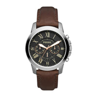 Reloj cronógrafo para hombre de acero inoxidable y cuero negro con detalles dorados, movimiento de cuarzo, modelo Grant
