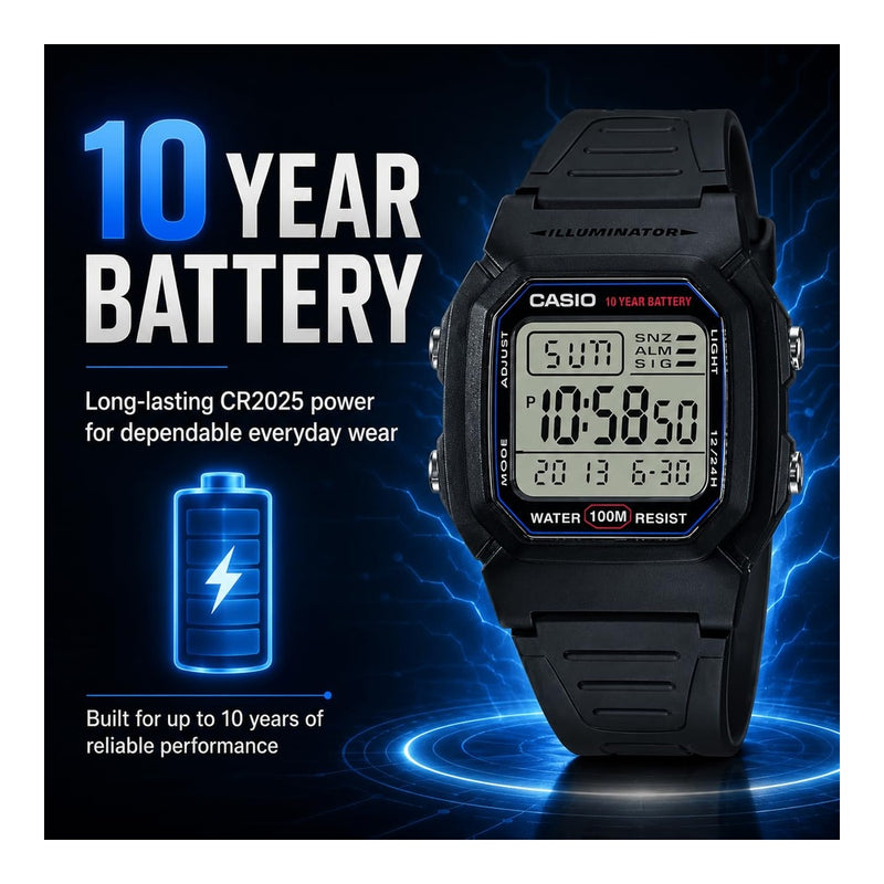 Casio Serie W800HG Reloj Digital para Hombres con Resistencia al Agua, Cronómetro, Alarma y Batería de 10 Años
