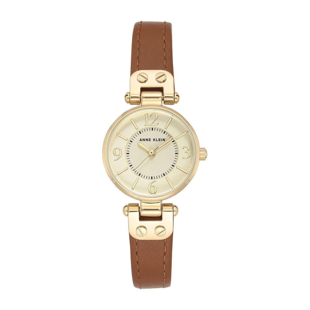 Reloj de pulsera Anne Klein para mujer con correa de cuero marrón, diseño clásico y resistencia al agua