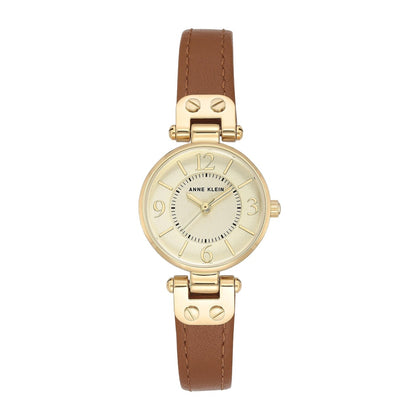 Reloj de pulsera Anne Klein para mujer con correa de cuero marrón, diseño clásico y resistencia al agua
