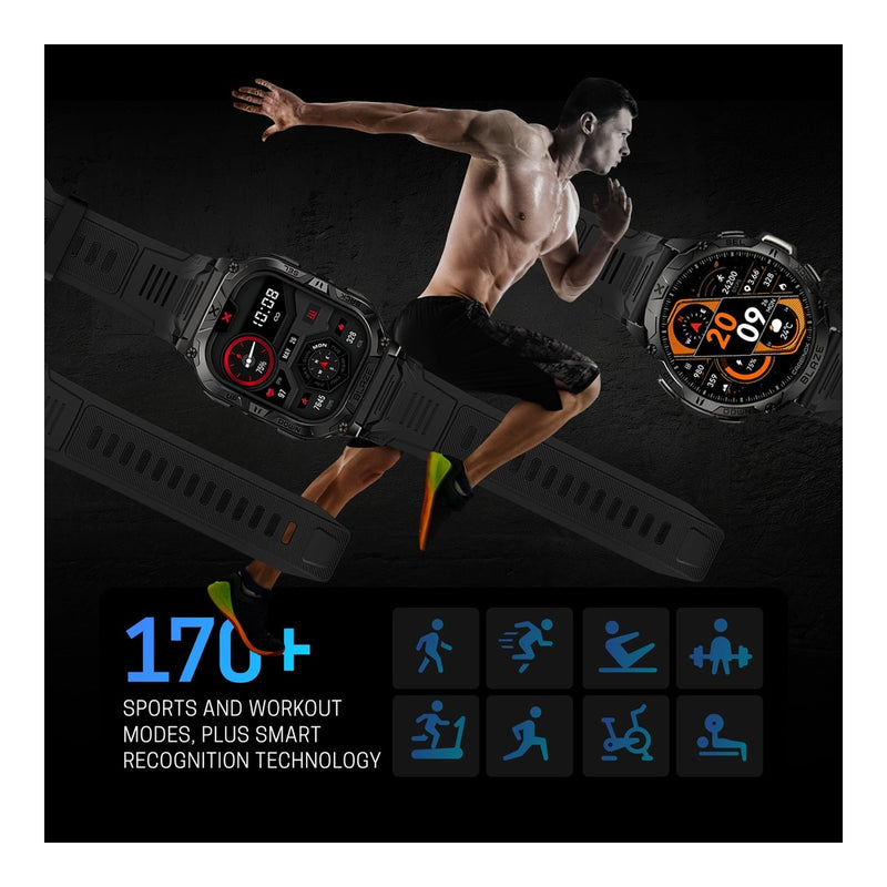 CARBINOX Blaze Smart Watch - GPS, 170+ modos deportivos, resistente al agua IP69K, compatible con Android/iOS, llamadas