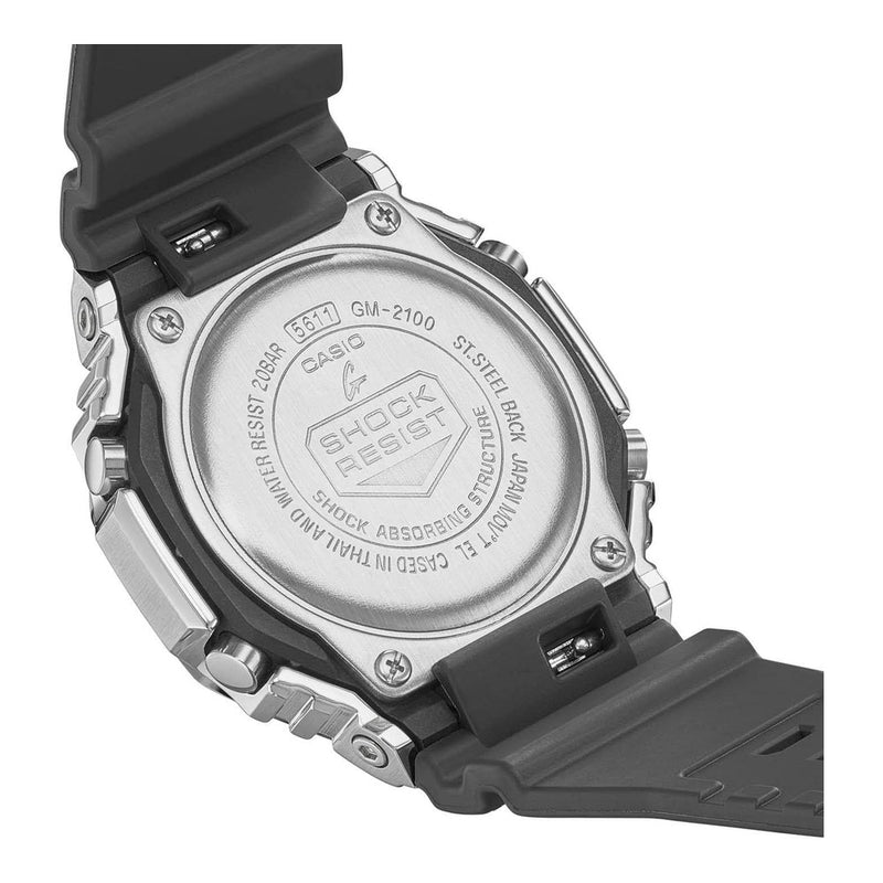 G-Shock Reloj Casio GM2100-1A con banda de resina negra y cubierta de metal, diseño octogonal deportivo, resistente al agua