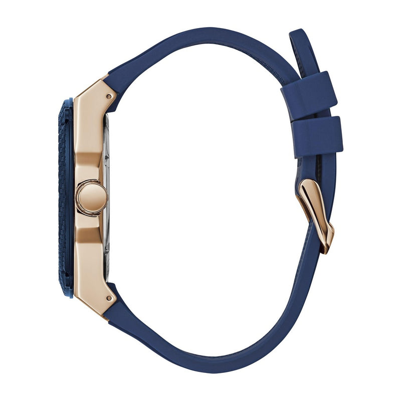 GUESS Reloj para hombre de cuarzo japonés con caja de acero inoxidable y correa de silicona resistente al agua 100 metros