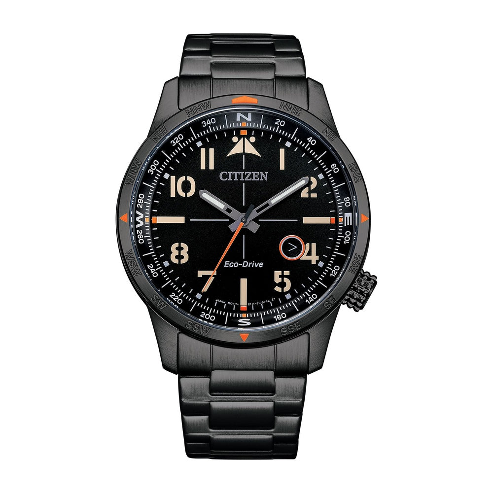 Citizen Reloj Eco-Drive Weekender Avion Field para hombre, acero inoxidable IP negro, esfera negra (Modelo: BM7555-59E)