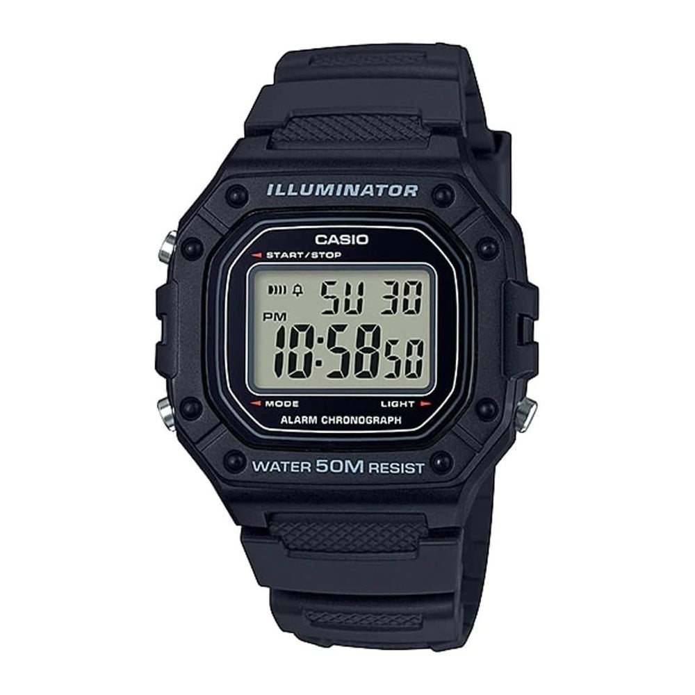 Casio Serie W218H, reloj digital para hombre, sumergible, con cronómetro, cronógrafo, LED y alarma