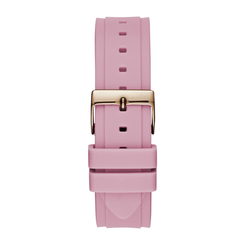 Reloj GUESS de silicona rosa para mujer, resistente al agua, acero inoxidable, cronógrafo y función día-fecha