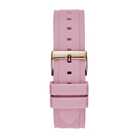 Reloj GUESS de silicona rosa para mujer, resistente al agua, acero inoxidable, cronógrafo y función día-fecha