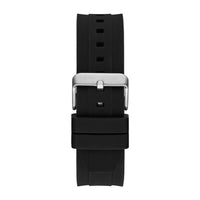 GUESS Reloj de pulsera para hombre, caja de acero inoxidable resistente al agua, banda de silicona, movimiento de cuarzo exacto