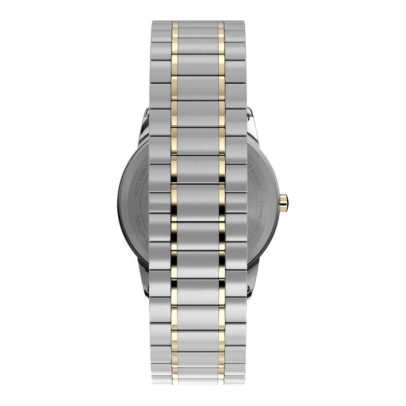 Timex Easy Reader con caja de dos tonos, banda de expansión multicolor, esfera blanca, y resistente al agua