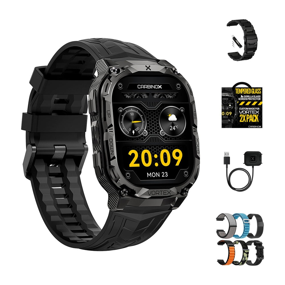 CARBINOX Vortex Smartwatch: Llamadas, rastreador fitness robusto, impermeable, diseño deportivo para vida activa
