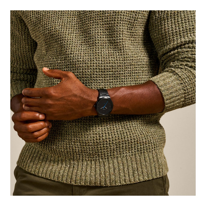 Reloj de pulsera minimalista Fossil de cuarzo para hombre, elegante diseño de acero inoxidable negro resistente a arañazos